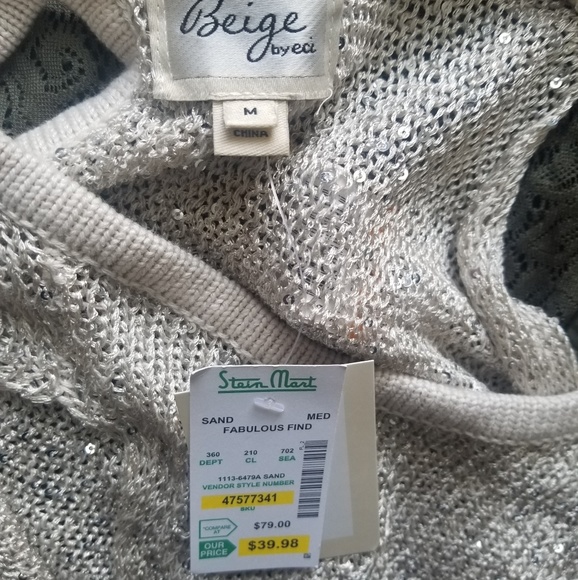 Nwt beige eci sequin cold shoulder sweater - Picture 2 of 8